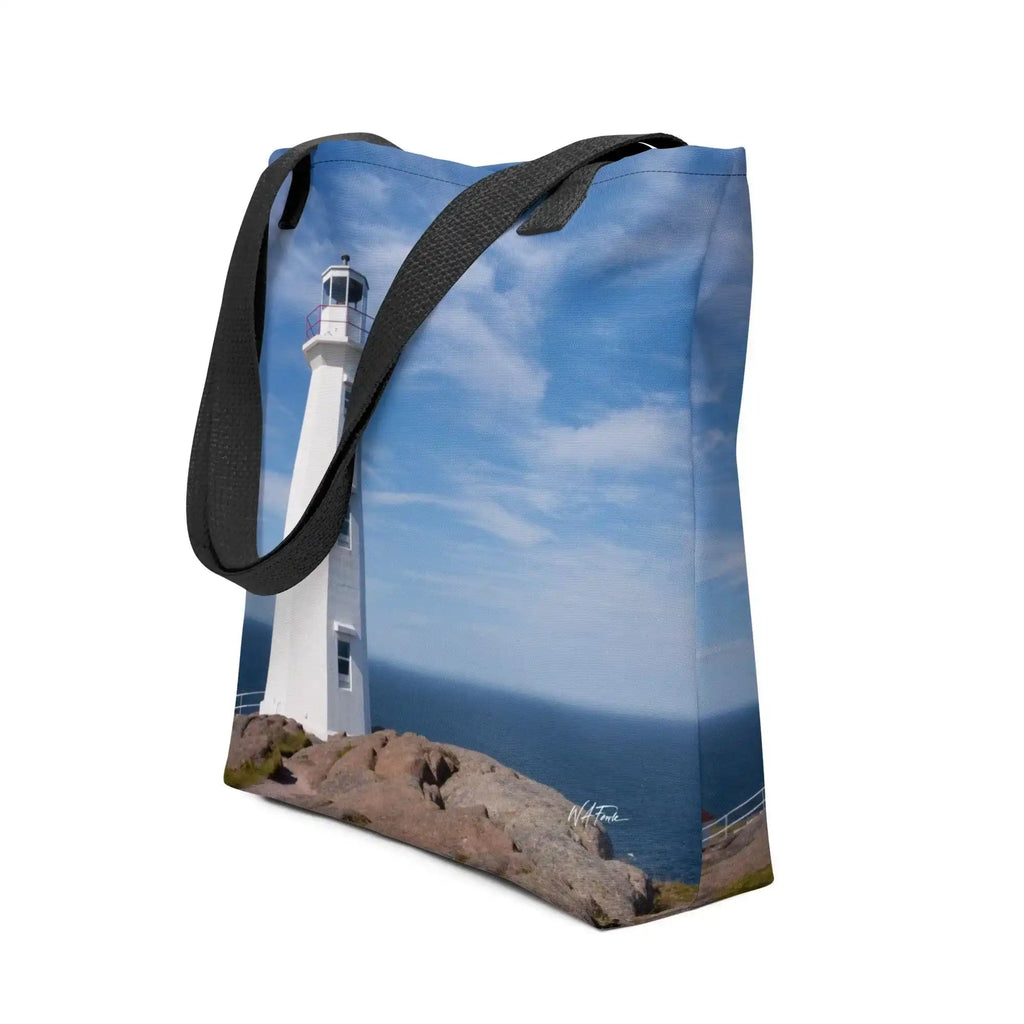 Stylish tote bag featuring a vibrant Cape Spear design, perfect for beach trips and everyday use