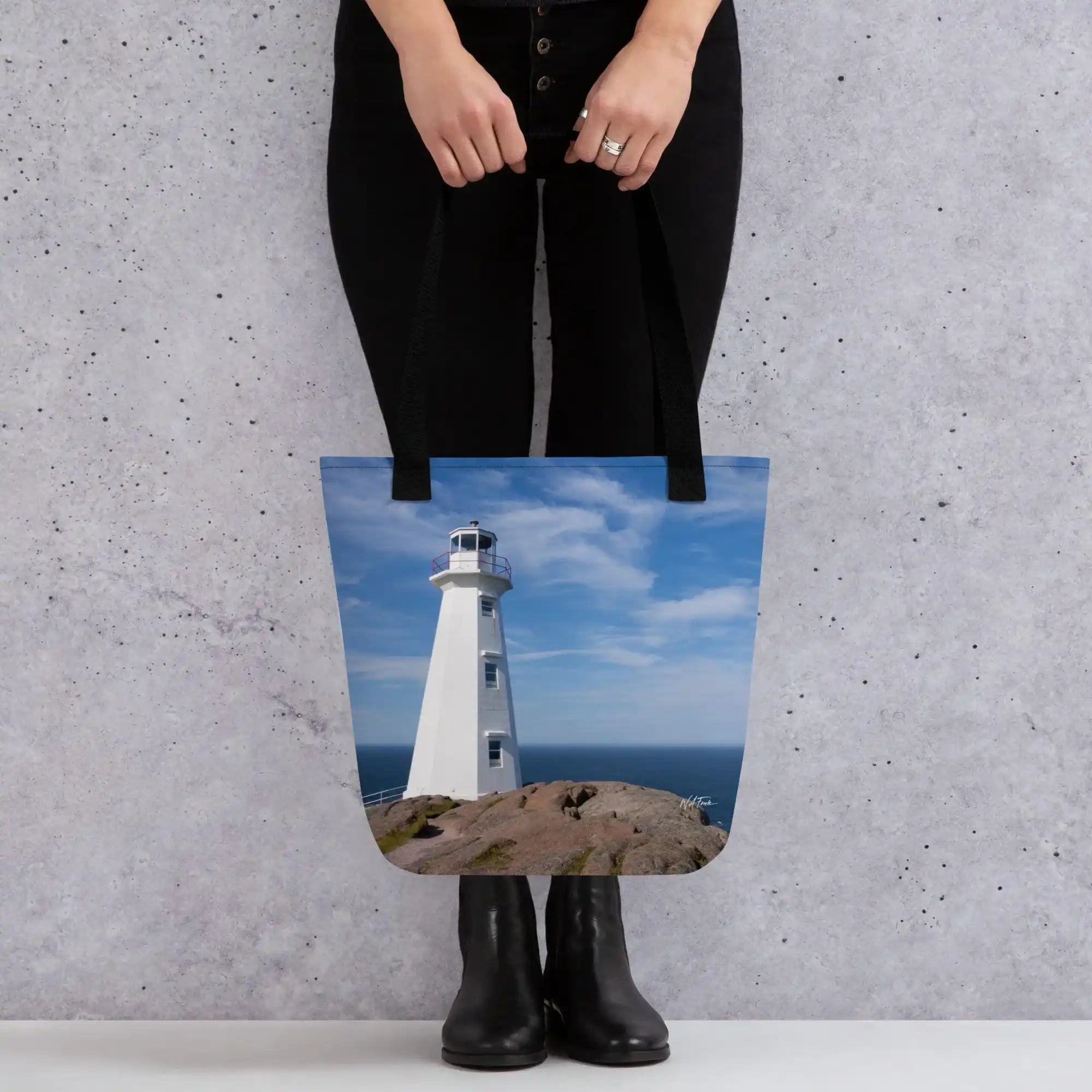 Stylish tote bag featuring a vibrant Cape Spear design, perfect for beach trips and everyday use
