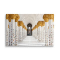 Elegant architectural photo wall art with white columns, gold accents, and floral details.