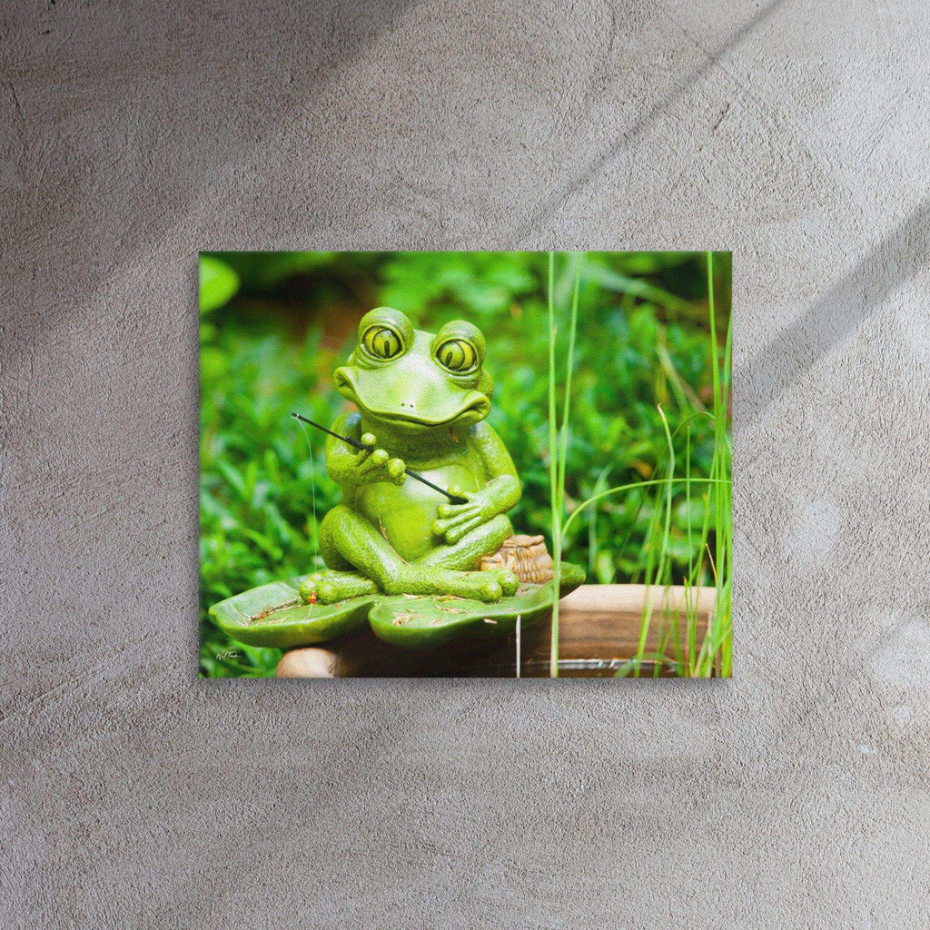 A cheerful frog holding a fishing rod by the lake, enjoying a relaxing day of fishing in nature