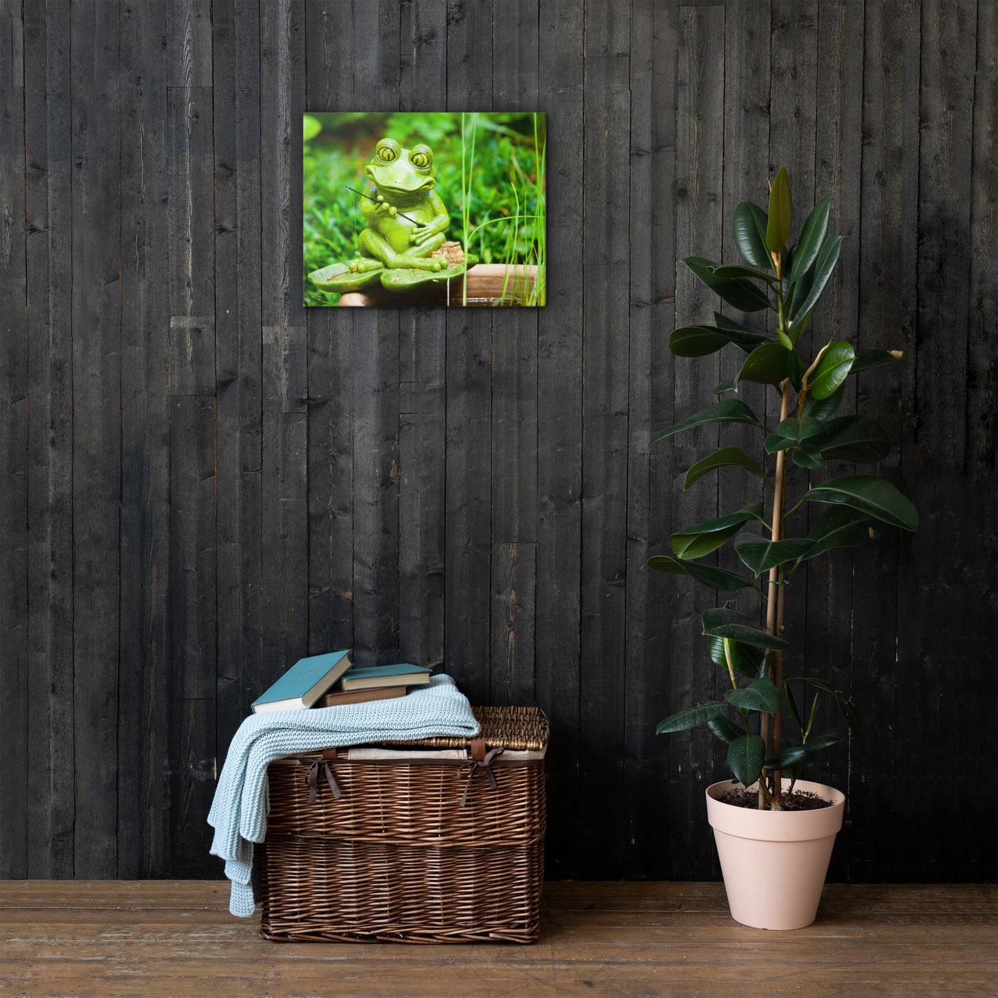 The Patient Angler – Whimsical Fishing Frog Canvas Art