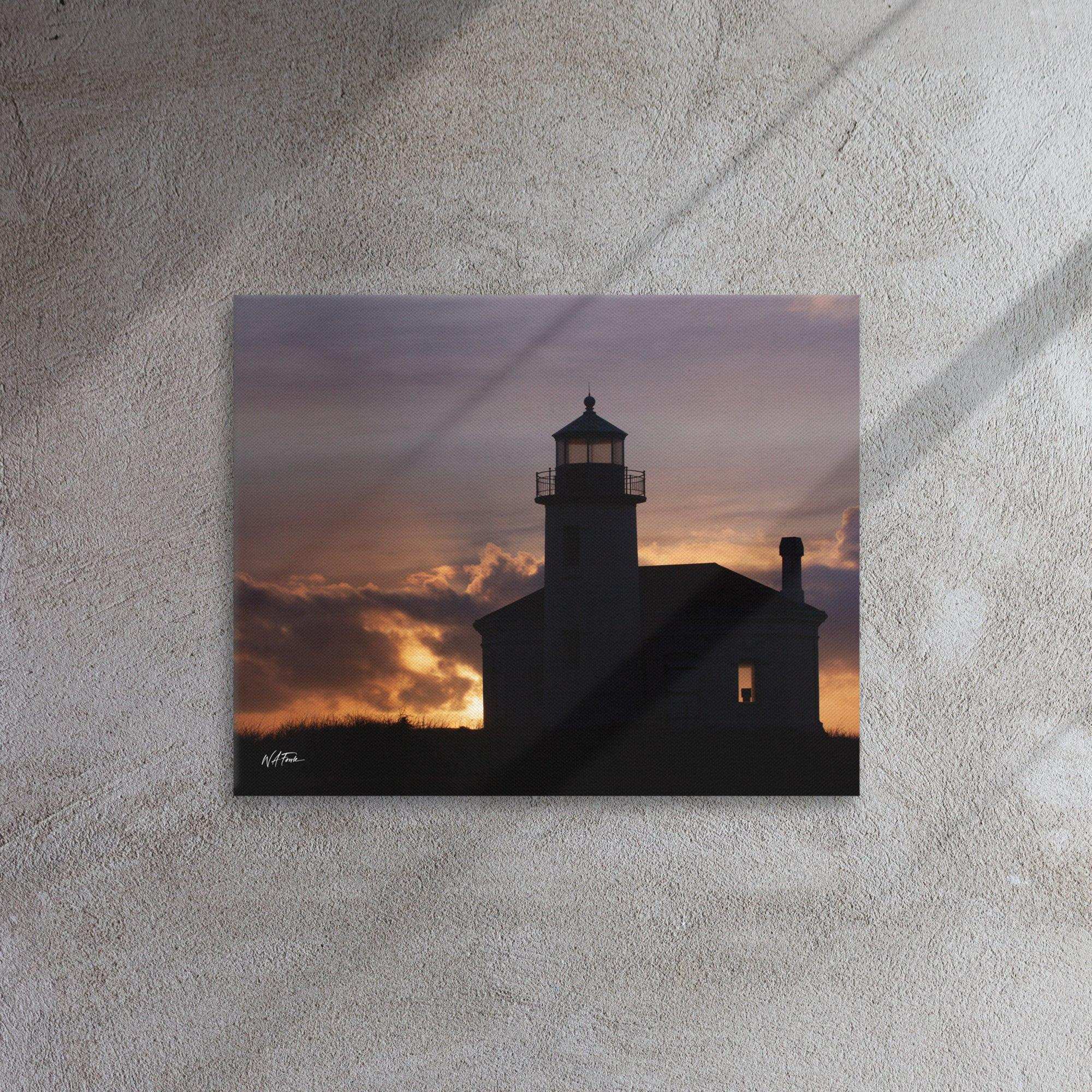 Scenic lighthouse in Bandon with vibrant sunset skies creating a perfect coastal view