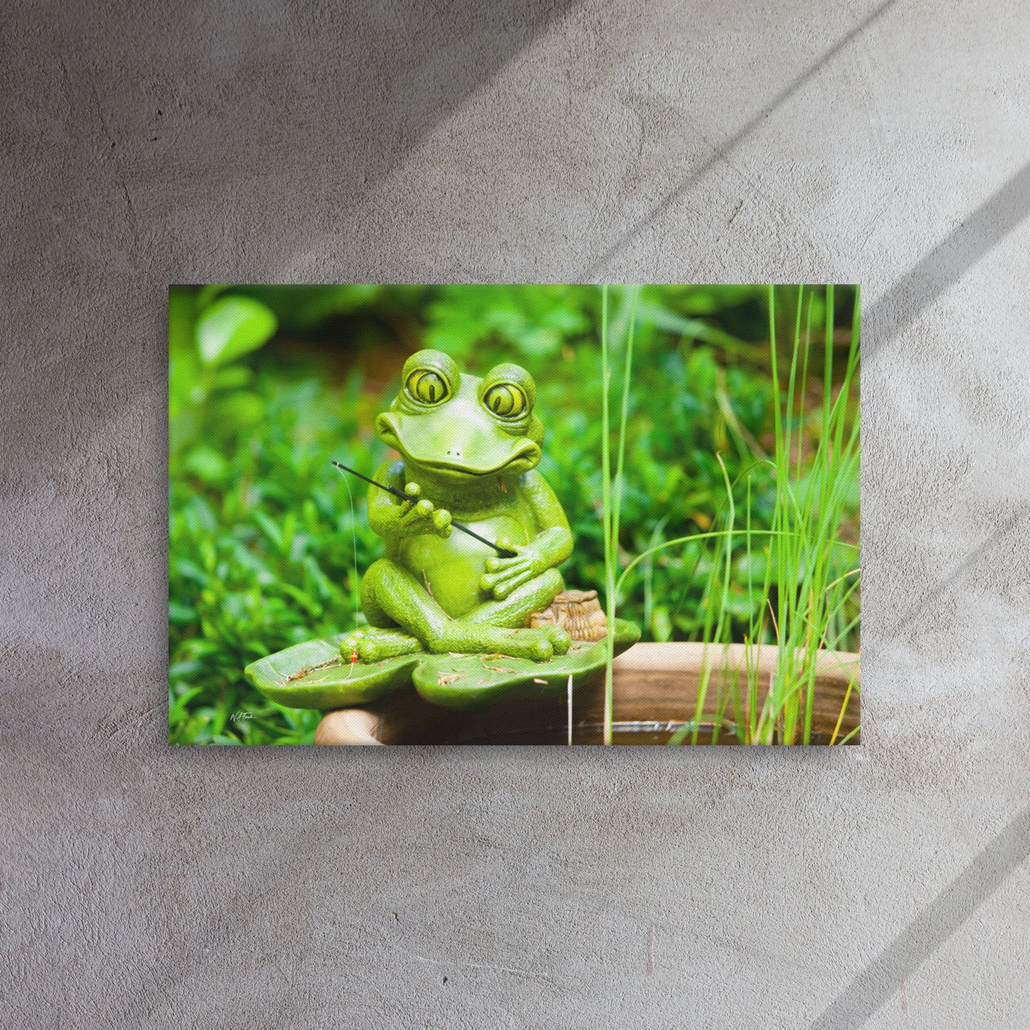 The Patient Angler – Whimsical Fishing Frog Canvas Art