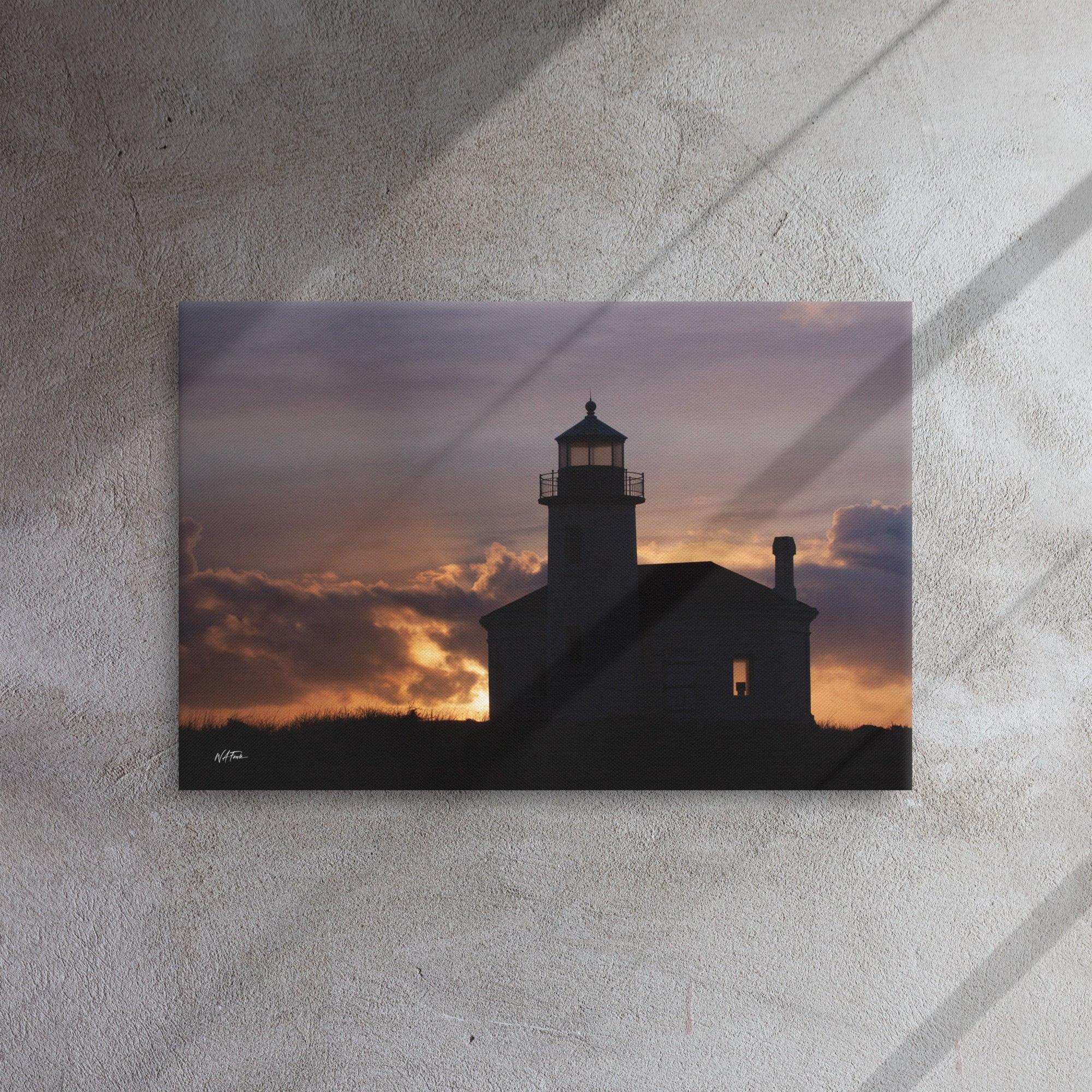 Scenic lighthouse in Bandon with vibrant sunset skies creating a perfect coastal view