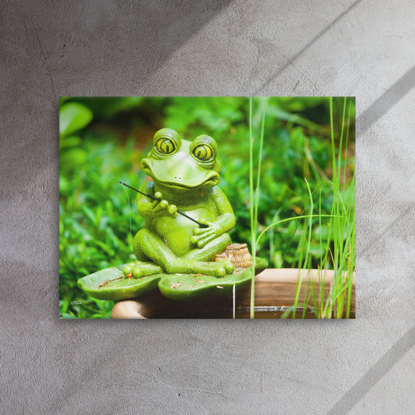 The Patient Angler – Whimsical Fishing Frog Canvas Art