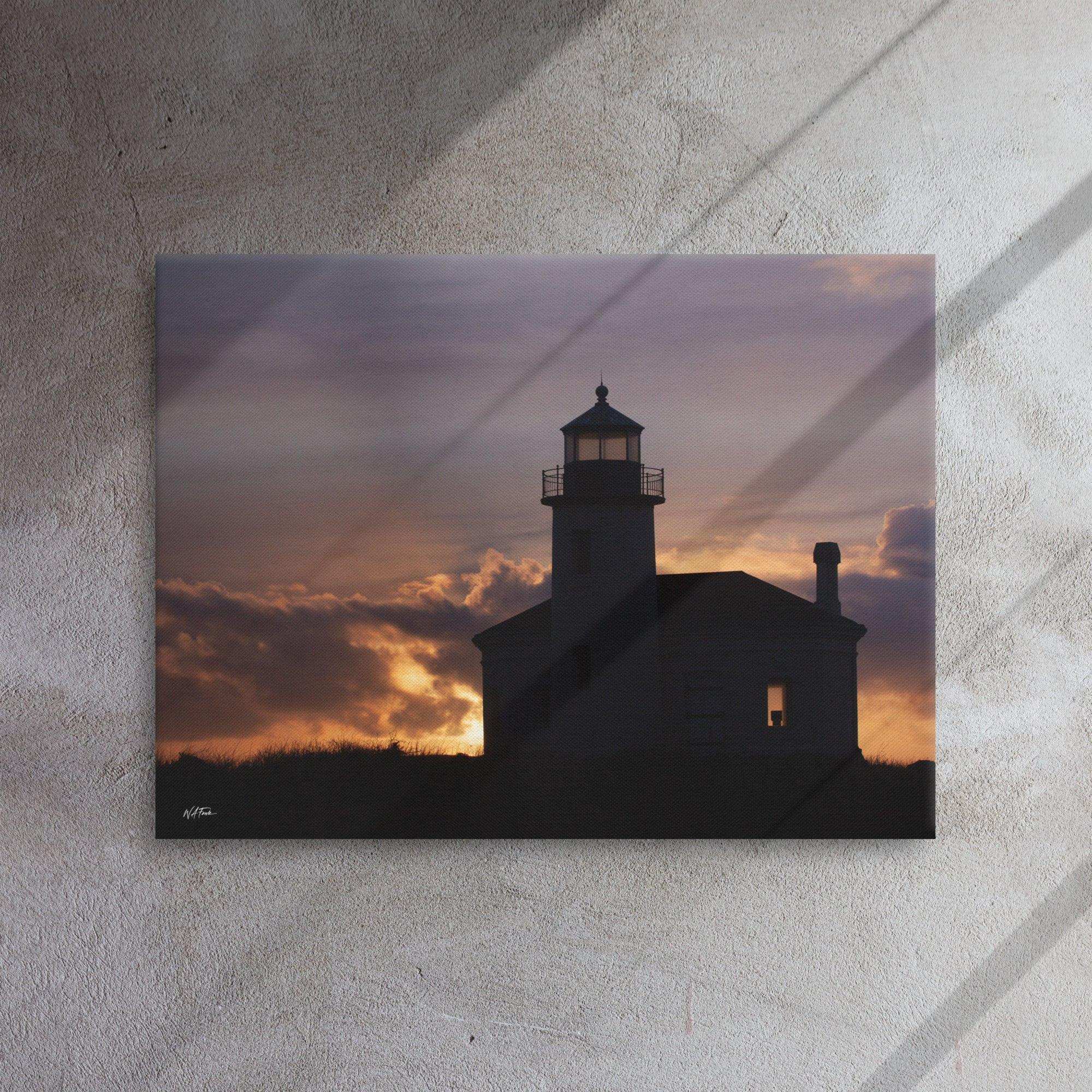 Scenic lighthouse in Bandon with vibrant sunset skies creating a perfect coastal view