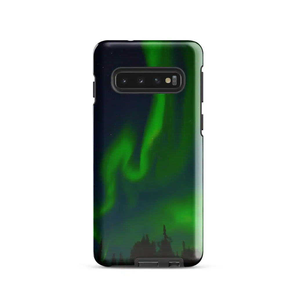 Samsung tough phone case showcasing vibrant Northern Lights design for ultimate protection and style.