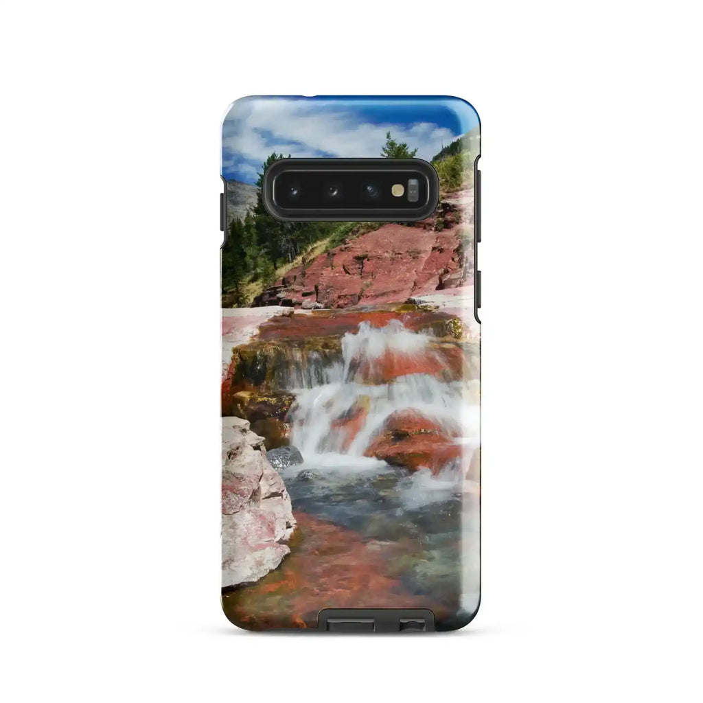 Samsung Galaxy S10 case with glossy waterfall and red rock landscape photo print