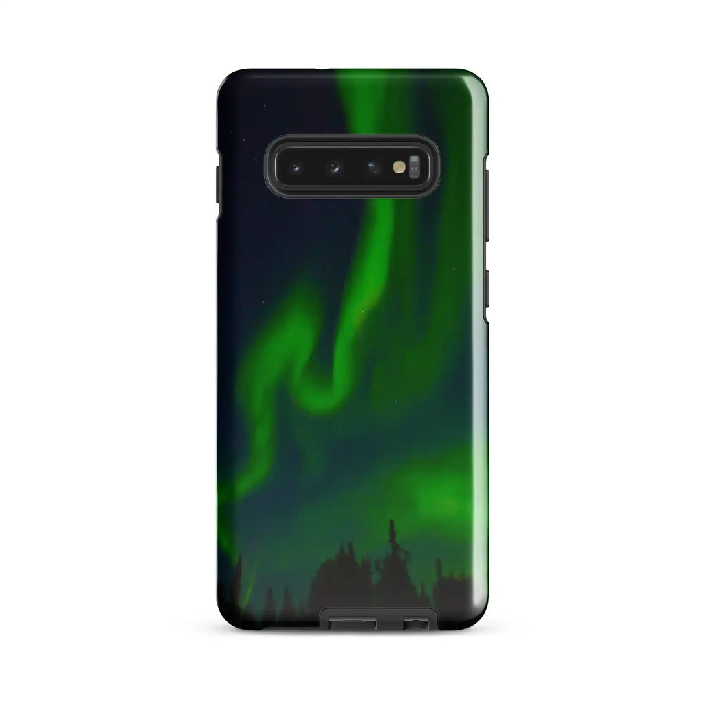 Samsung tough phone case showcasing vibrant Northern Lights design for ultimate protection and style.