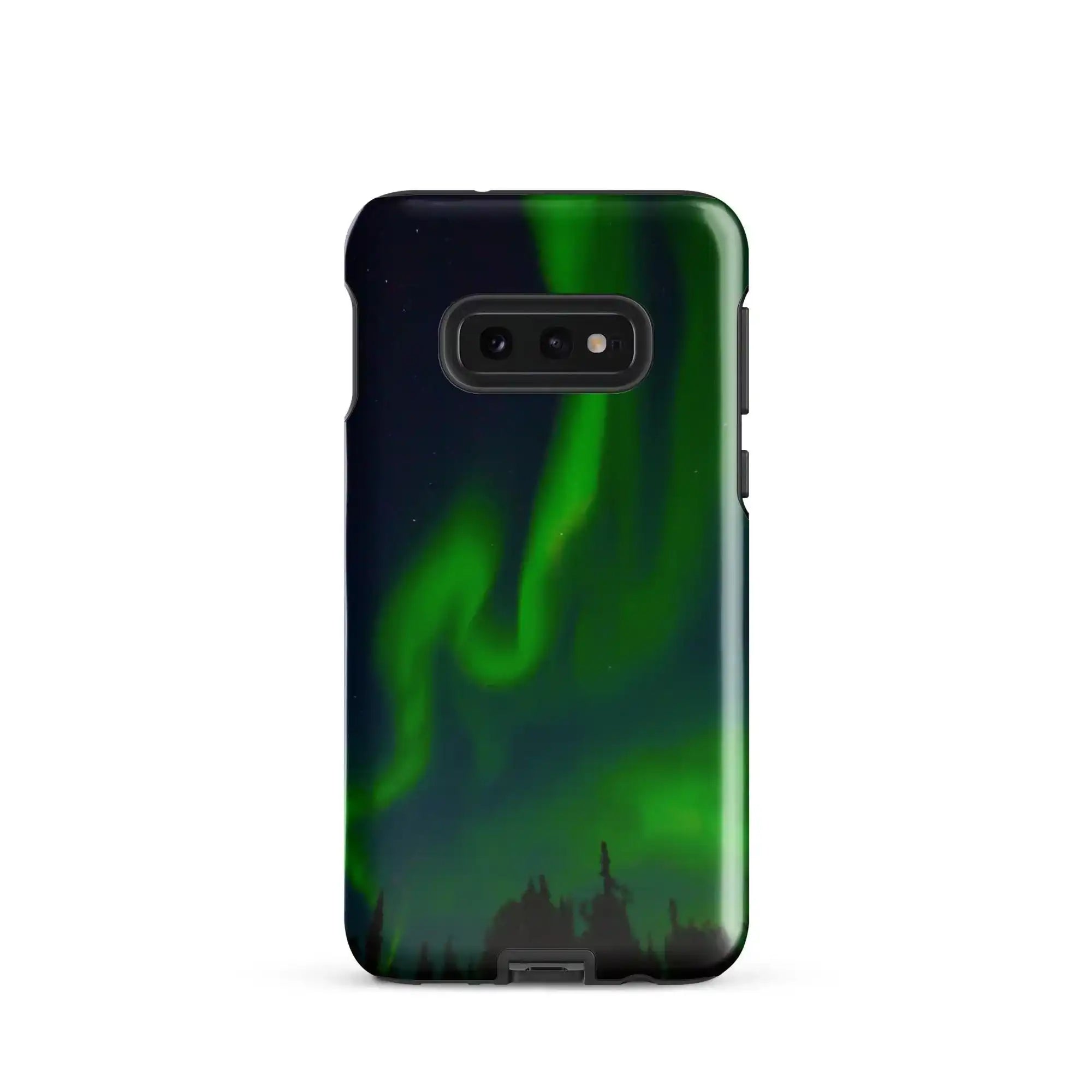Samsung tough phone case showcasing vibrant Northern Lights design for ultimate protection and style.