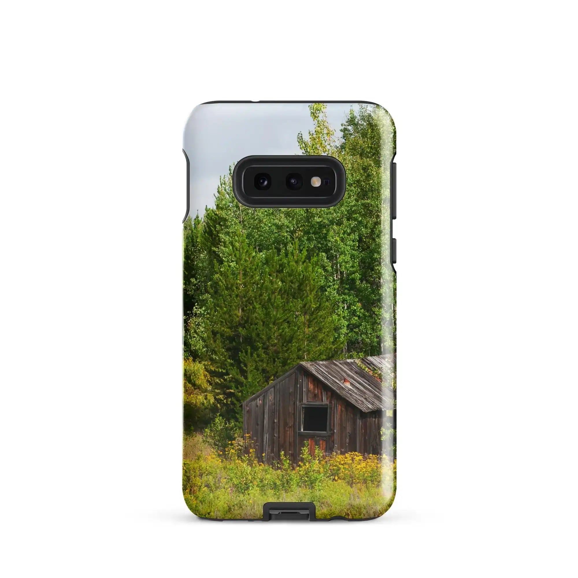 Samsung Galaxy S10e case with rustic cabin and forest photo by Bill's Photo Shop