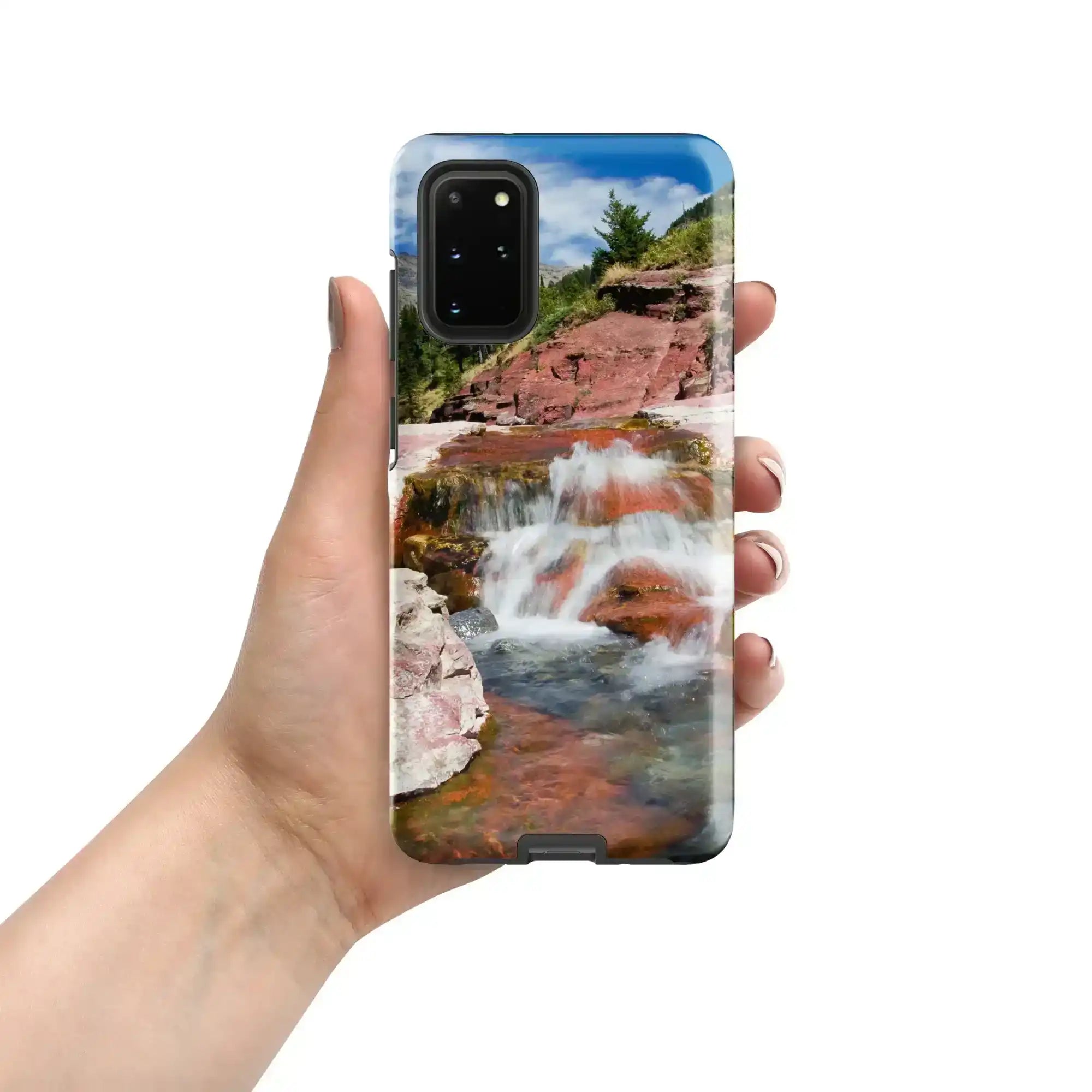Samsung Galaxy S20 Plus case with glossy waterfall and red rock landscape photo design