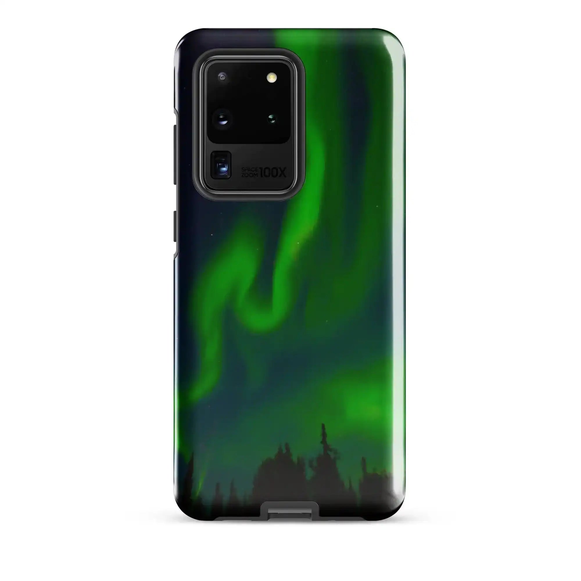 Samsung tough phone case showcasing vibrant Northern Lights design for ultimate protection and style.
