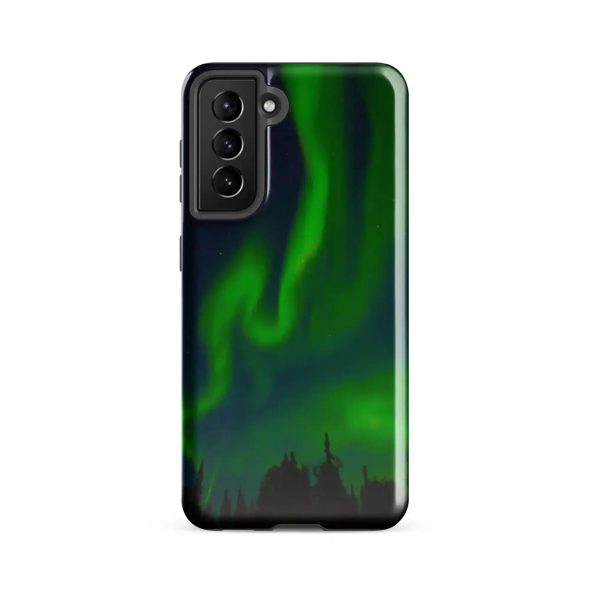 Samsung tough phone case showcasing vibrant Northern Lights design for ultimate protection and style.