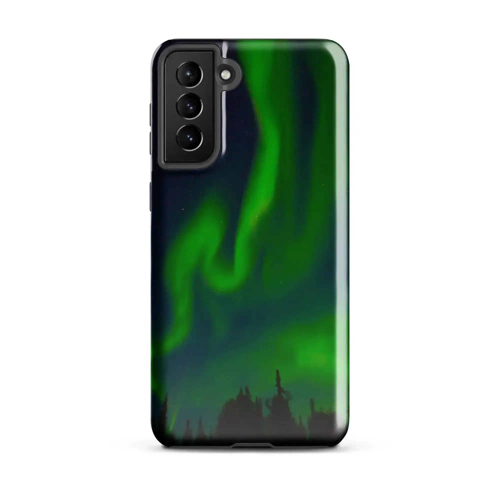 Samsung tough phone case showcasing vibrant Northern Lights design for ultimate protection and style.