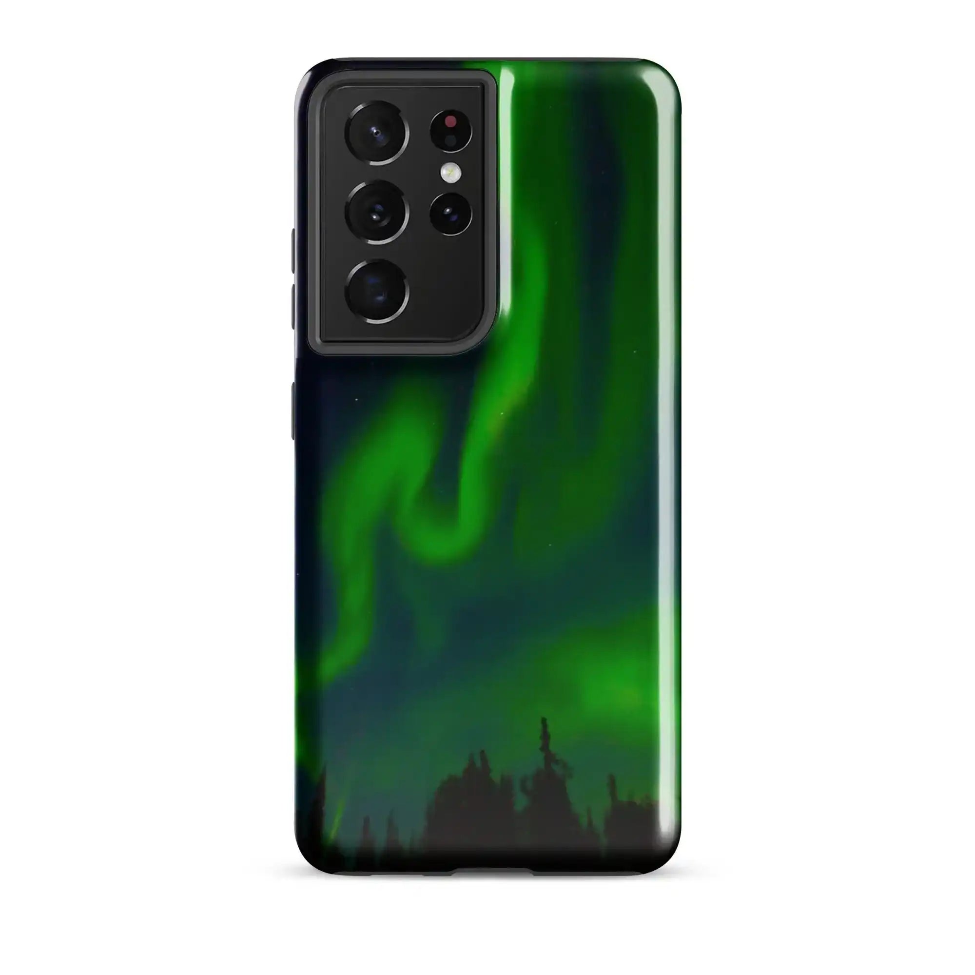 Samsung tough phone case showcasing vibrant Northern Lights design for ultimate protection and style.