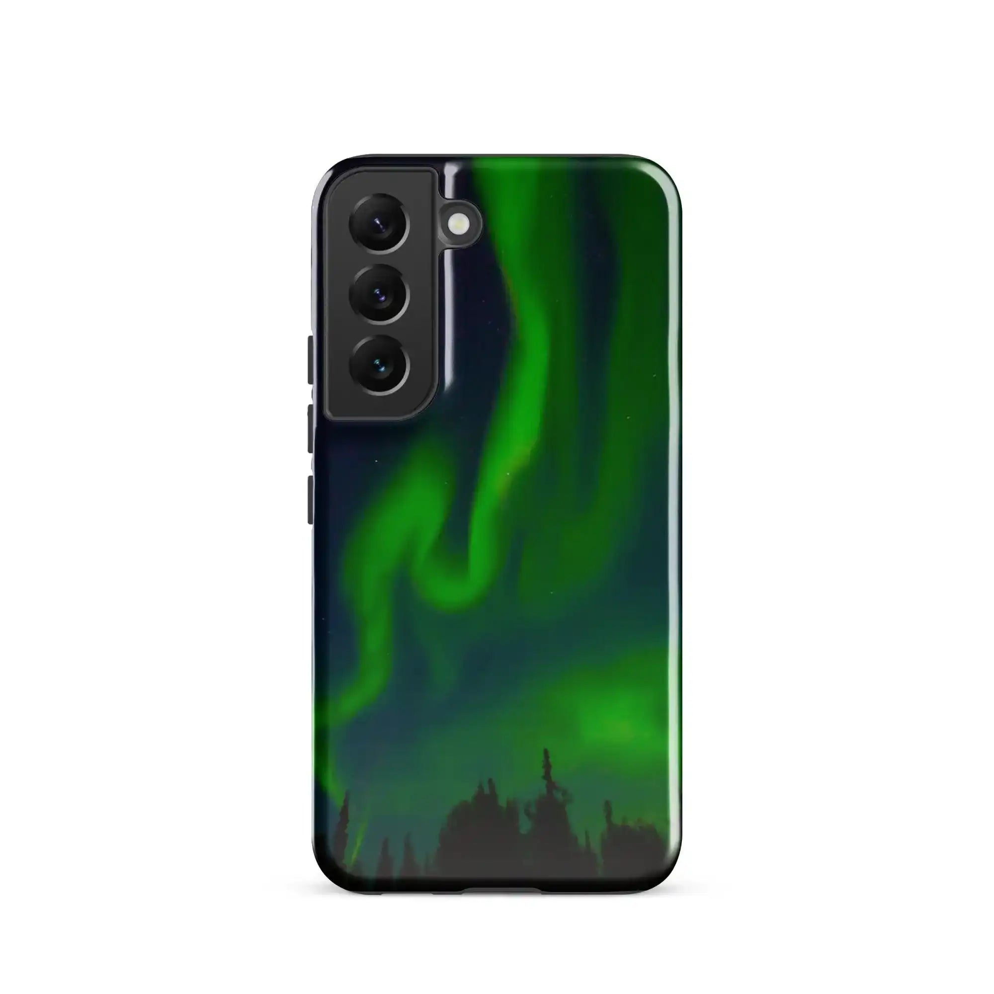 Samsung tough phone case showcasing vibrant Northern Lights design for ultimate protection and style.