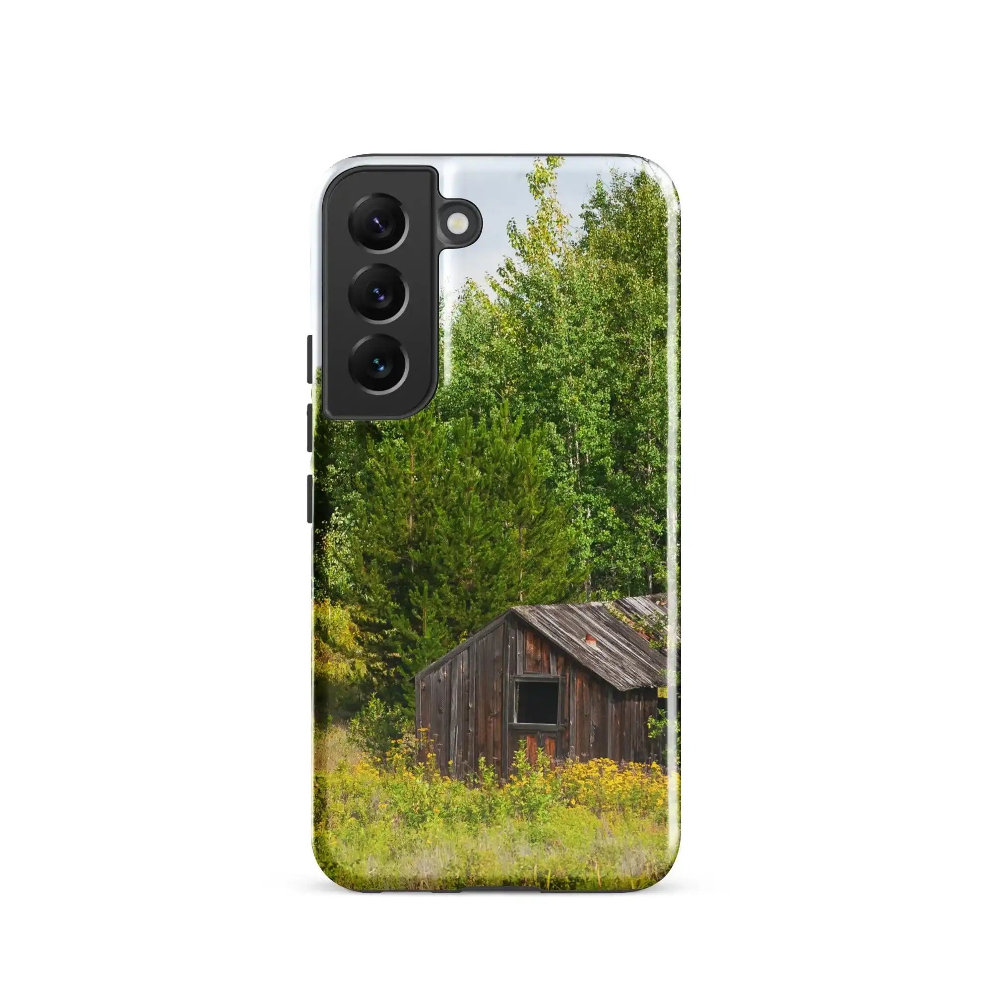 Samsung Galaxy S22 case with rustic cabin and forest photo from Bill's Photo Shop
