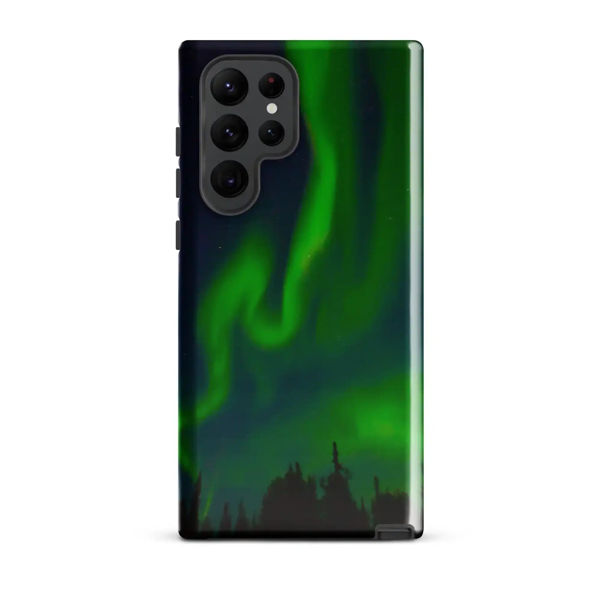 Samsung tough phone case showcasing vibrant Northern Lights design for ultimate protection and style.