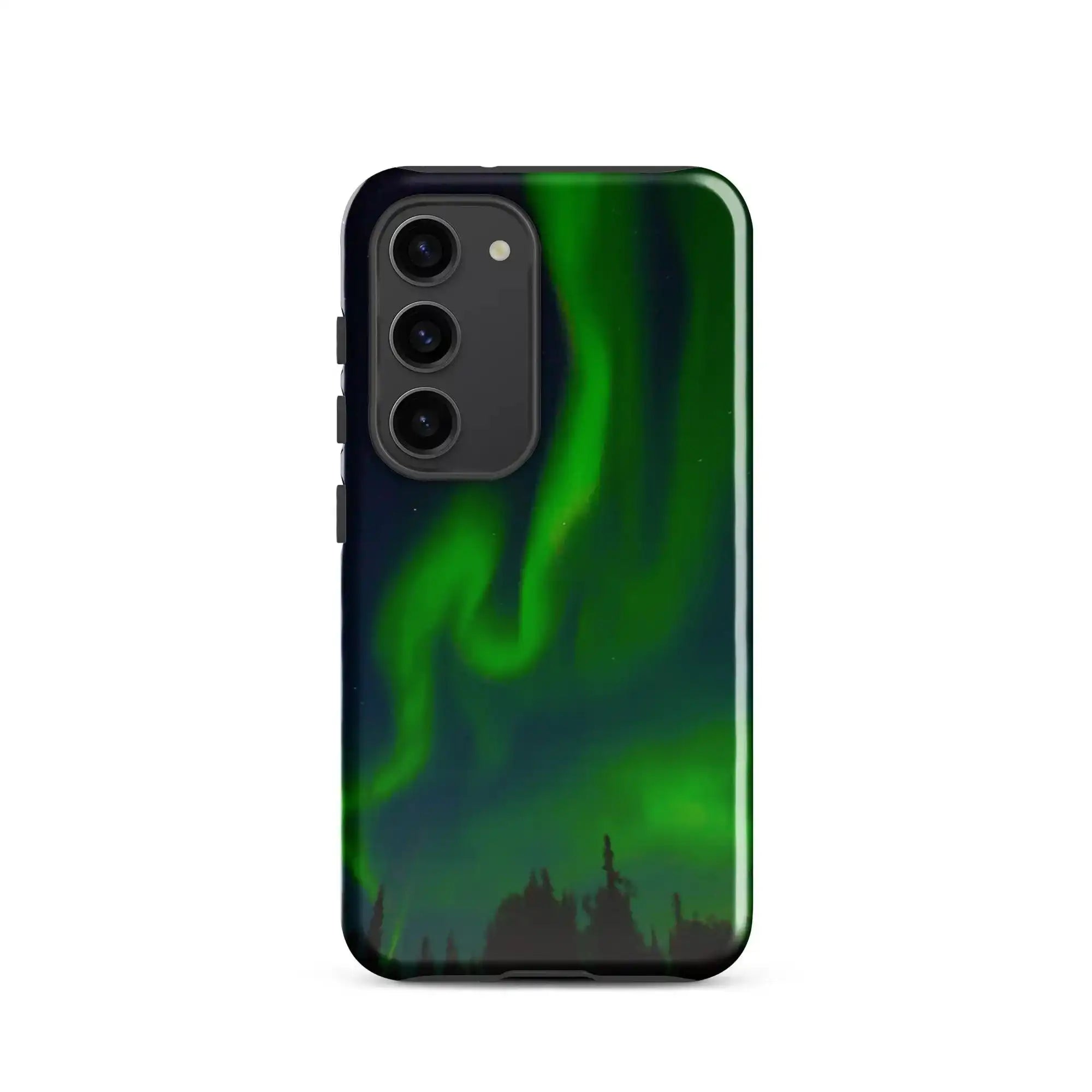 Samsung tough phone case showcasing vibrant Northern Lights design for ultimate protection and style.