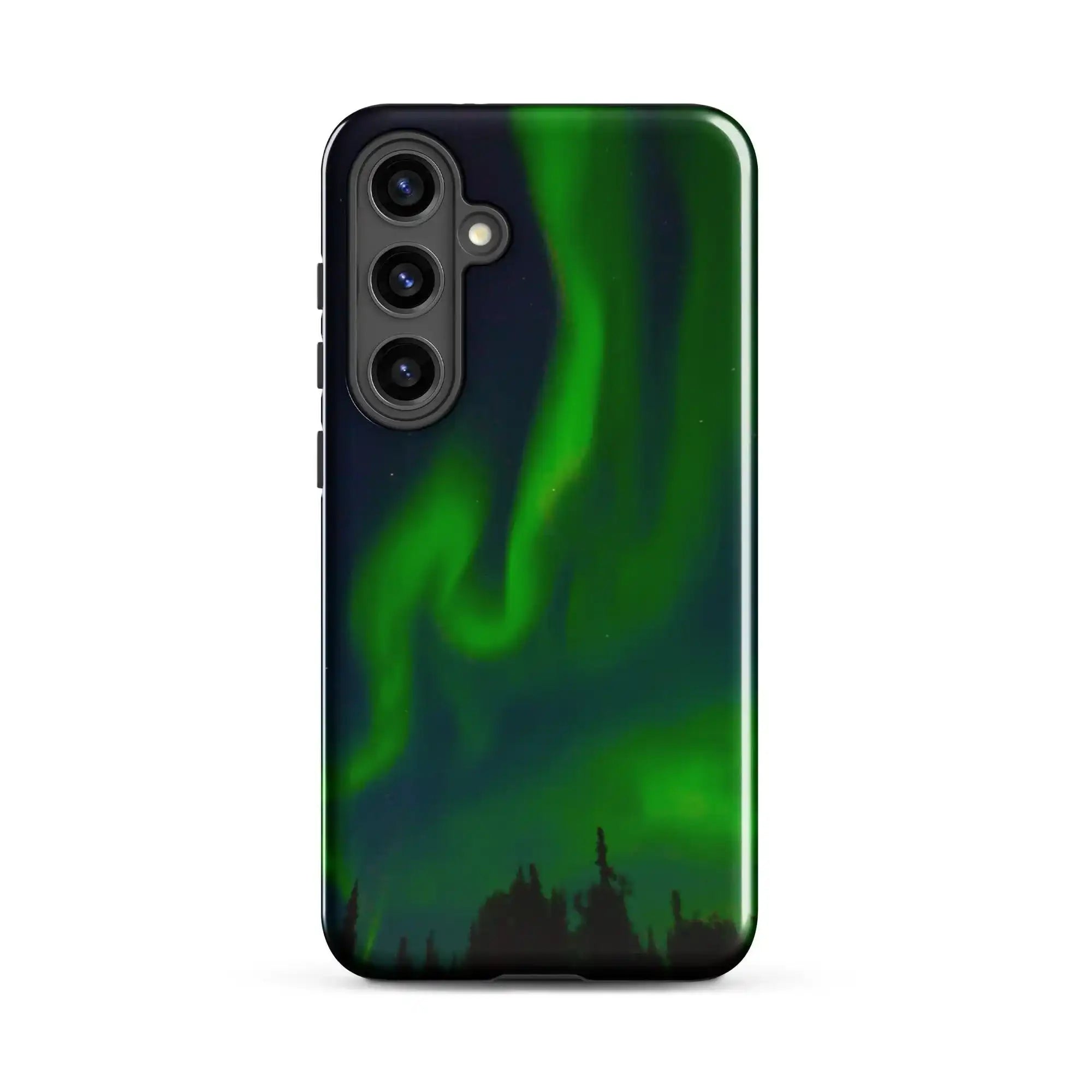 Samsung tough phone case showcasing vibrant Northern Lights design for ultimate protection and style.
