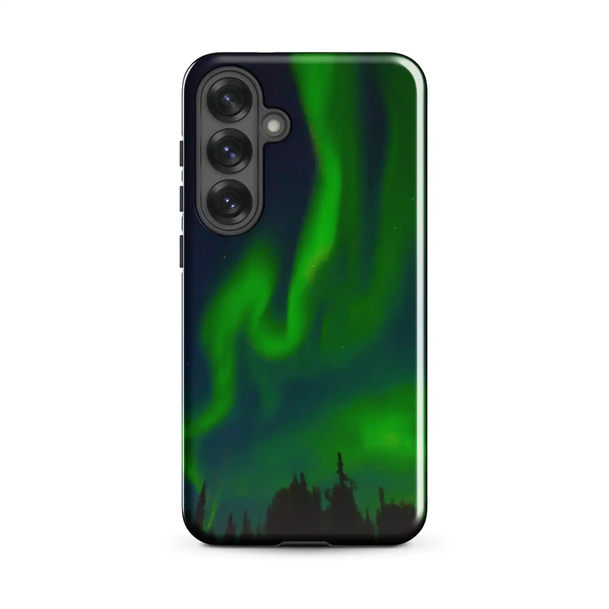 Samsung tough phone case showcasing vibrant Northern Lights design for ultimate protection and style.