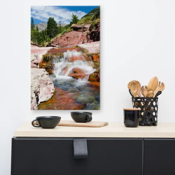 Red Rock Waterfall Canvas Print – Cascading Canyon Wall Art