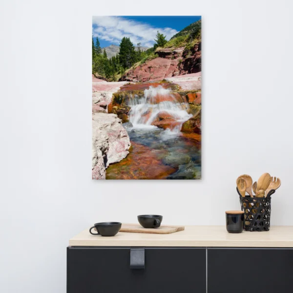 Red Rock Waterfall Canvas Print – Cascading Canyon Wall Art
