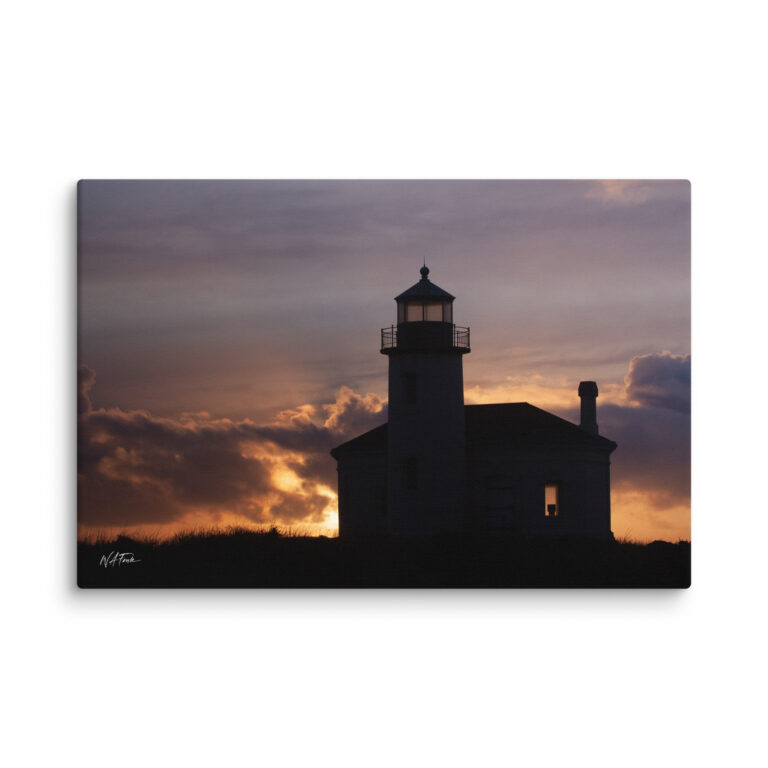 canvas-in-24x36-wall-6a810bc492823.jpg Bandon Sentinel – Coquille River Lighthouse Silhouette Canvas