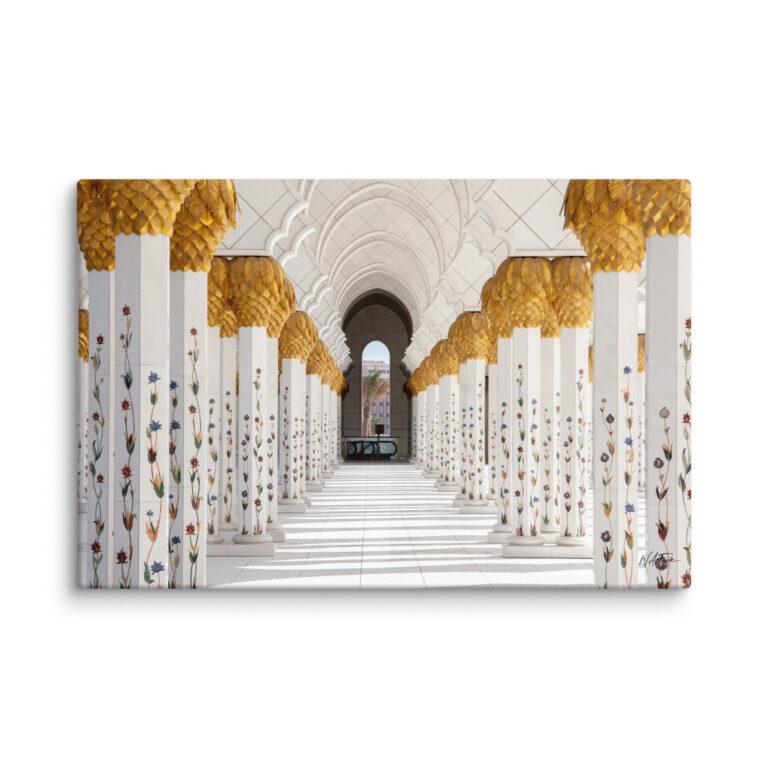 Sheikh Zayed Grand Mosque: Golden Palms & Floral Marble – Wall Canvas by Bill Fowle